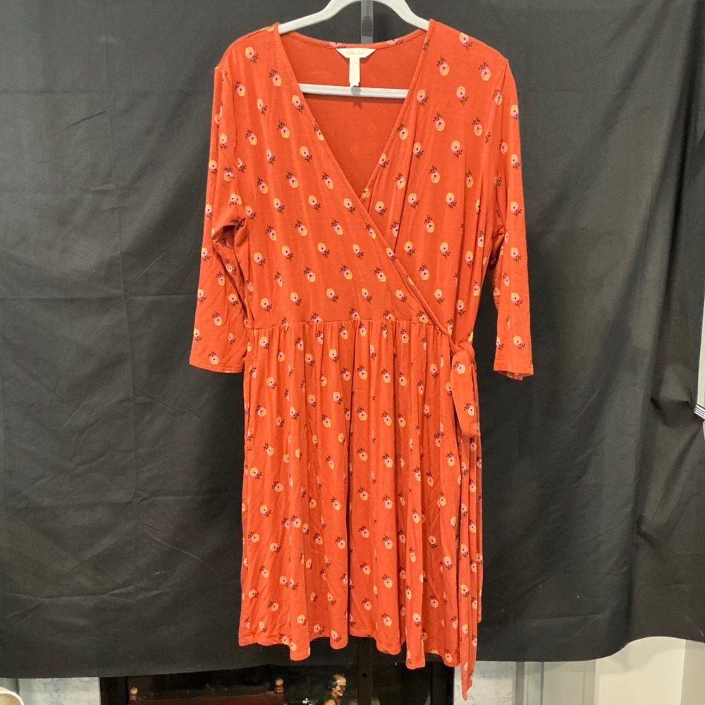 Matilda Jane Wonderment Isn't It Lovely Floral Faux Wrap Dress Modal Pockets SzL